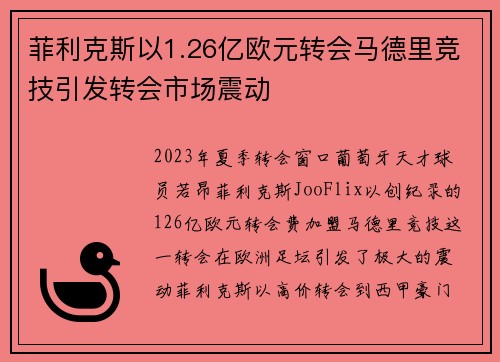 菲利克斯以1.26亿欧元转会马德里竞技引发转会市场震动